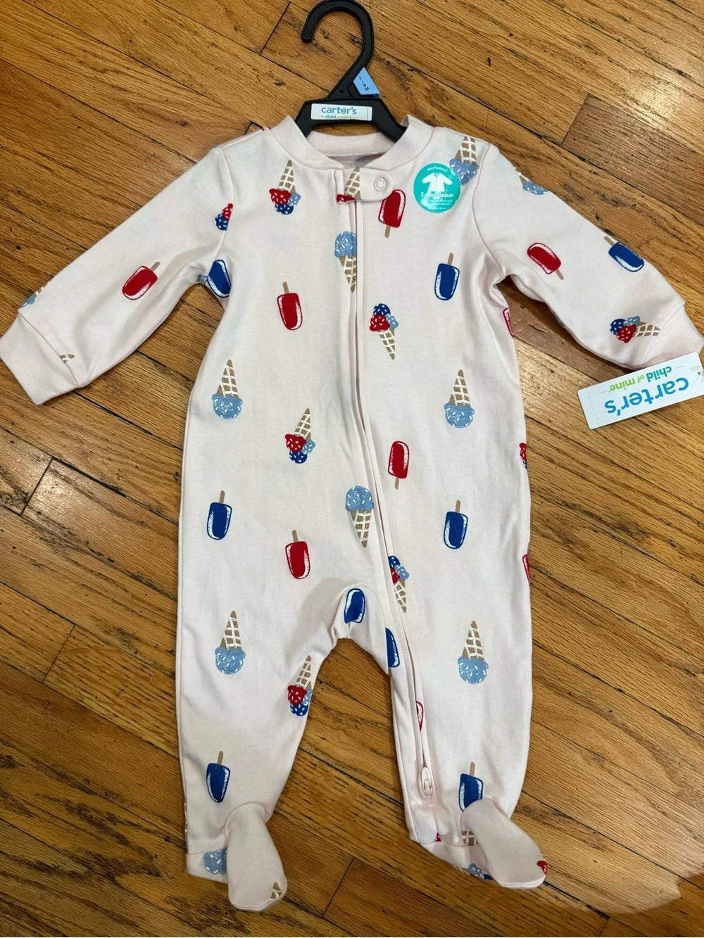 Carter's Cream Footed One-Piece with Red & Blue Popsicle and Ice Cream Print